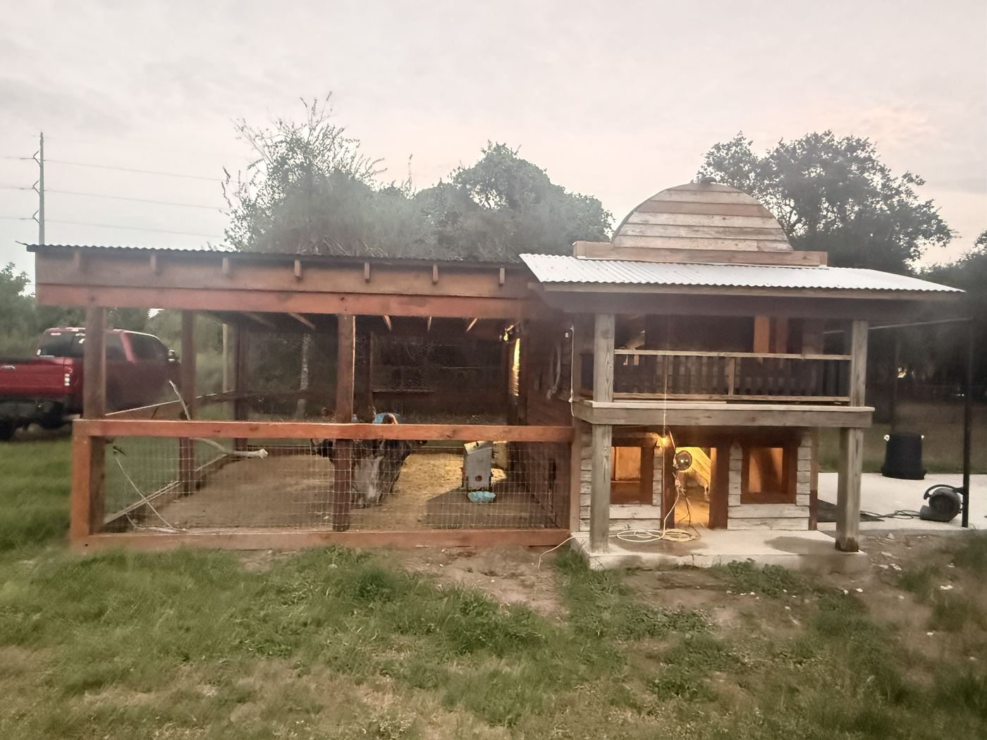 The coop and its covered run